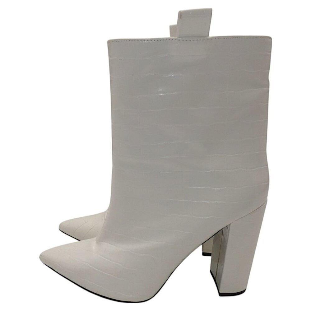 White Croc Embossed Ankle Boots Pointed Toe Block Heel Size 10 - Picture 3 of 10